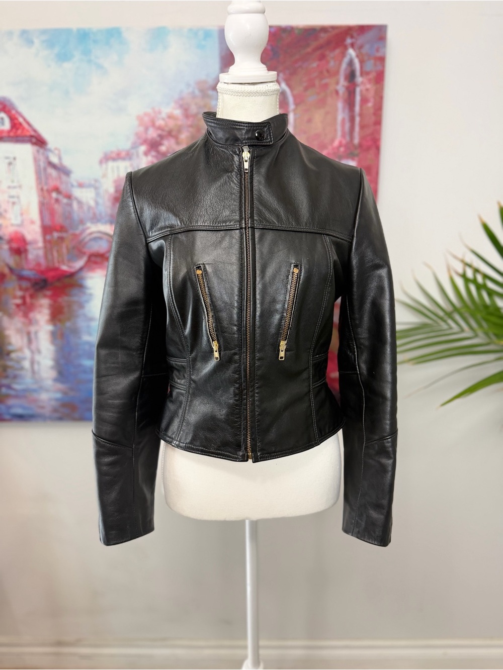 Vintage Surrey Leather Black Genuine Leather Racer Moto Jacket Canada